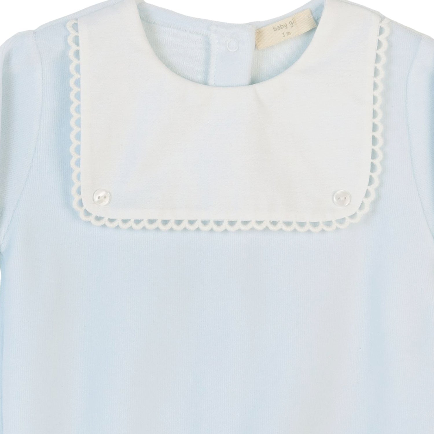 Blue Lace Trim Velour Babygrow