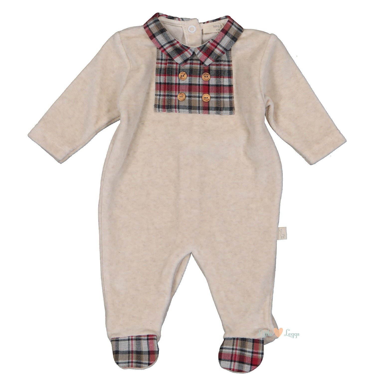 Beige Tartan Trim Babygrow