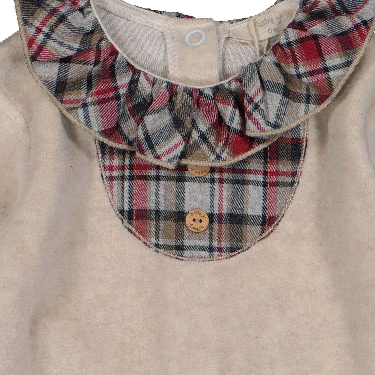 Beige Frill Tartan Trim Babygrow