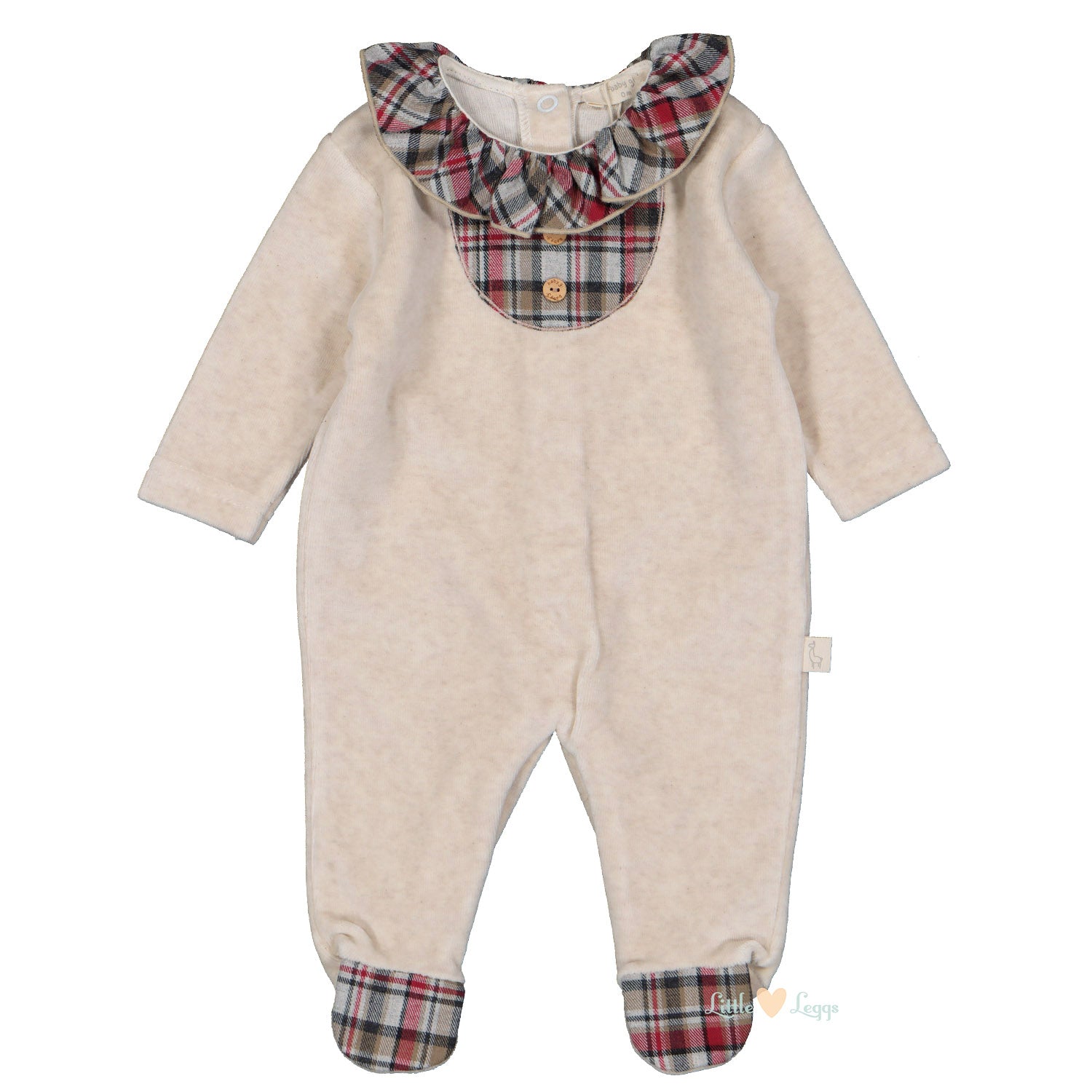 Beige Frill Tartan Trim Babygrow