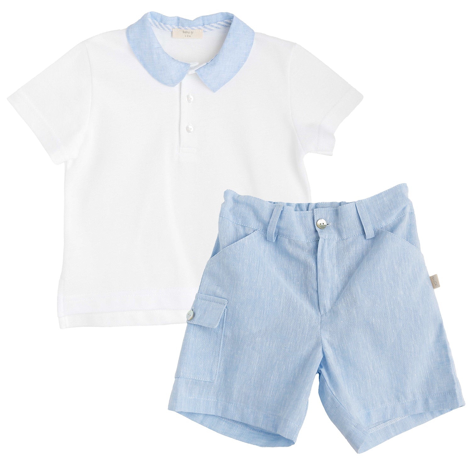 Blue Trim Polo Short Set
