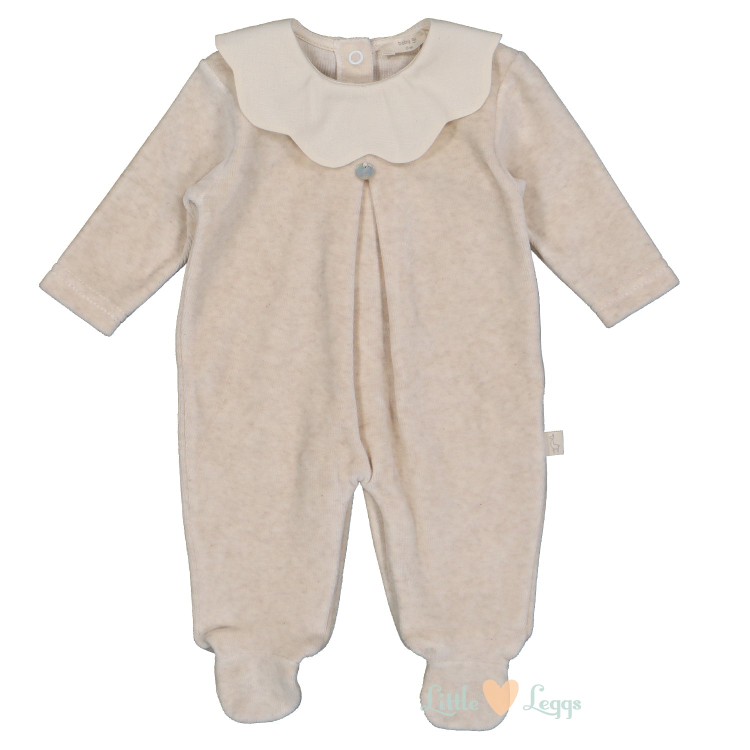 Beige Velour Scalloped Collar Babygrow