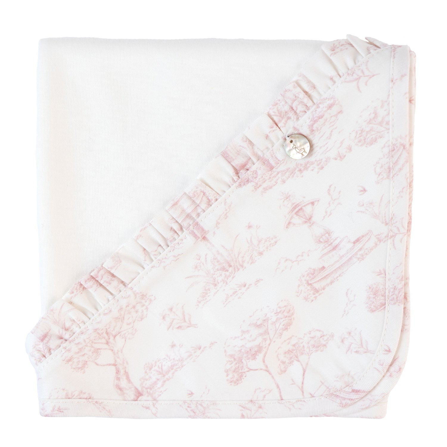Ivory Toile De Jouy Print Trim Burp Blanket