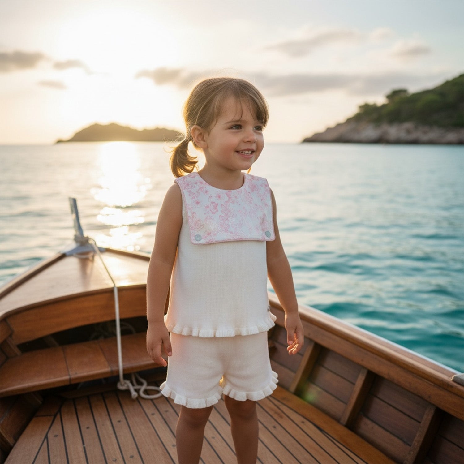 Ivory & Pink Floral Bib Short Set