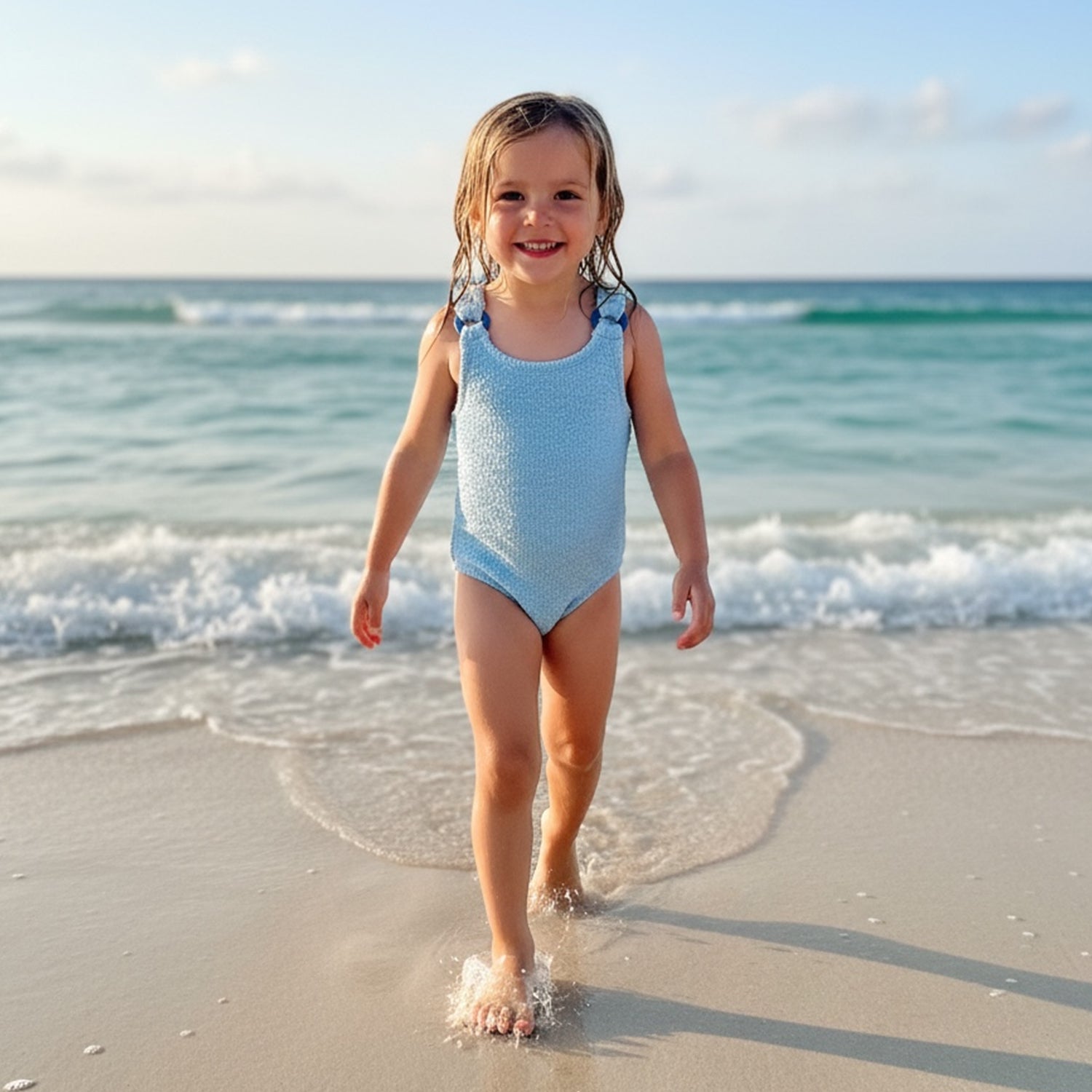 Kids Donimo Crinkle Swimsuit With Tonal Hoop - Metallic Ice Blue