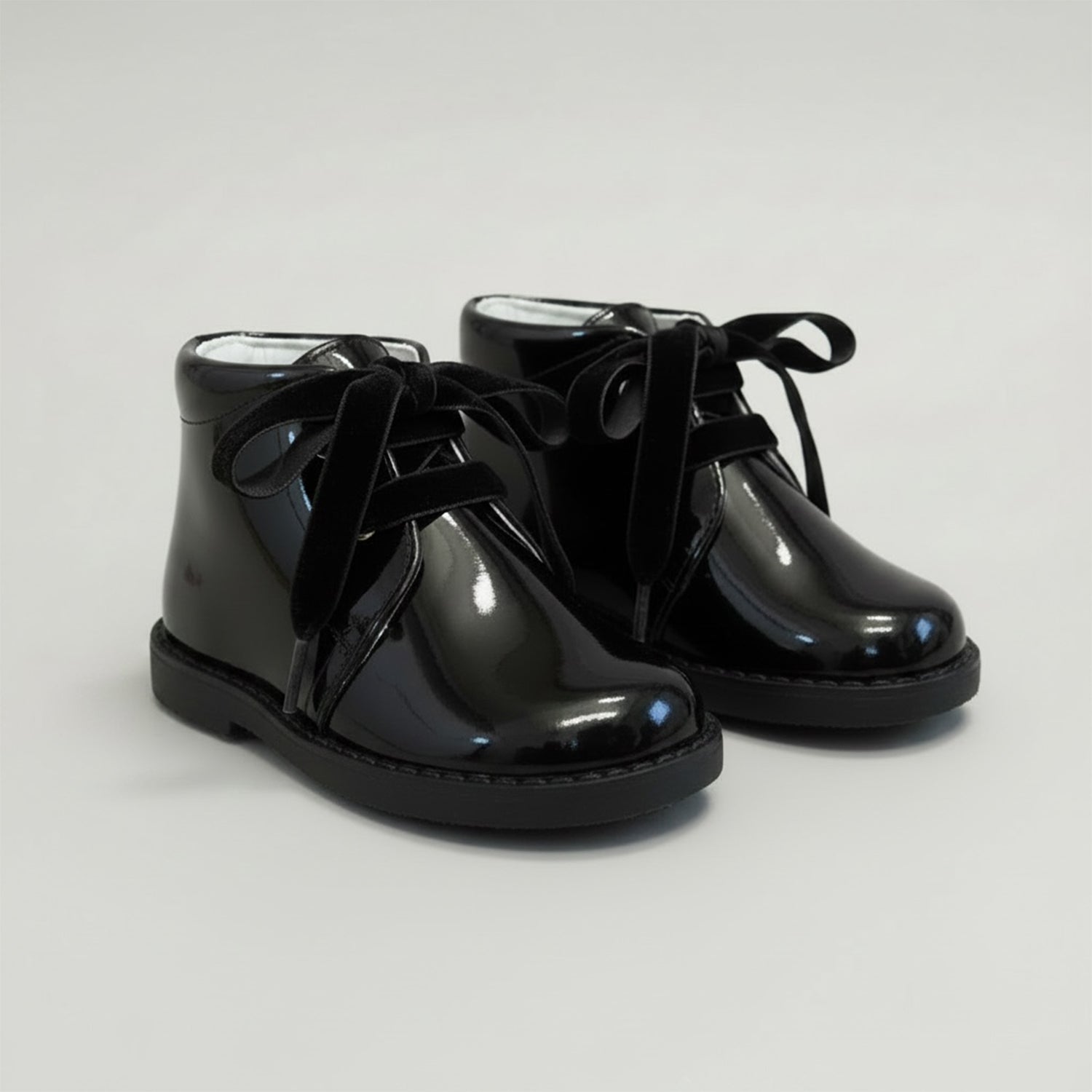 Black Patent Leather Velvet Lace Ankle Boot