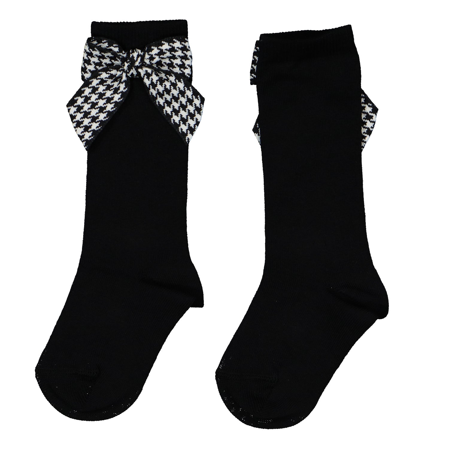 Black Houndstooth Bow Knee High Socks