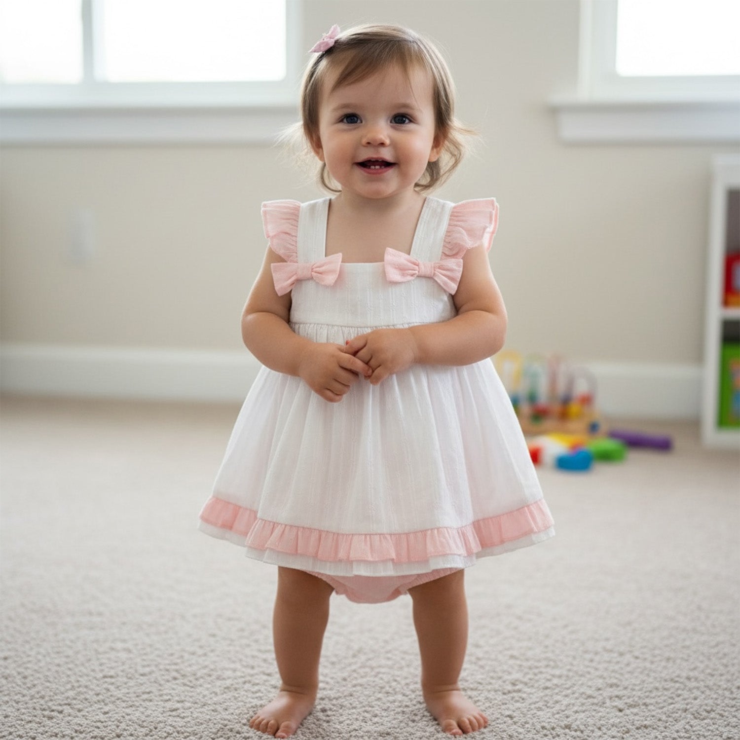 White and Pink Dress and Bloomers