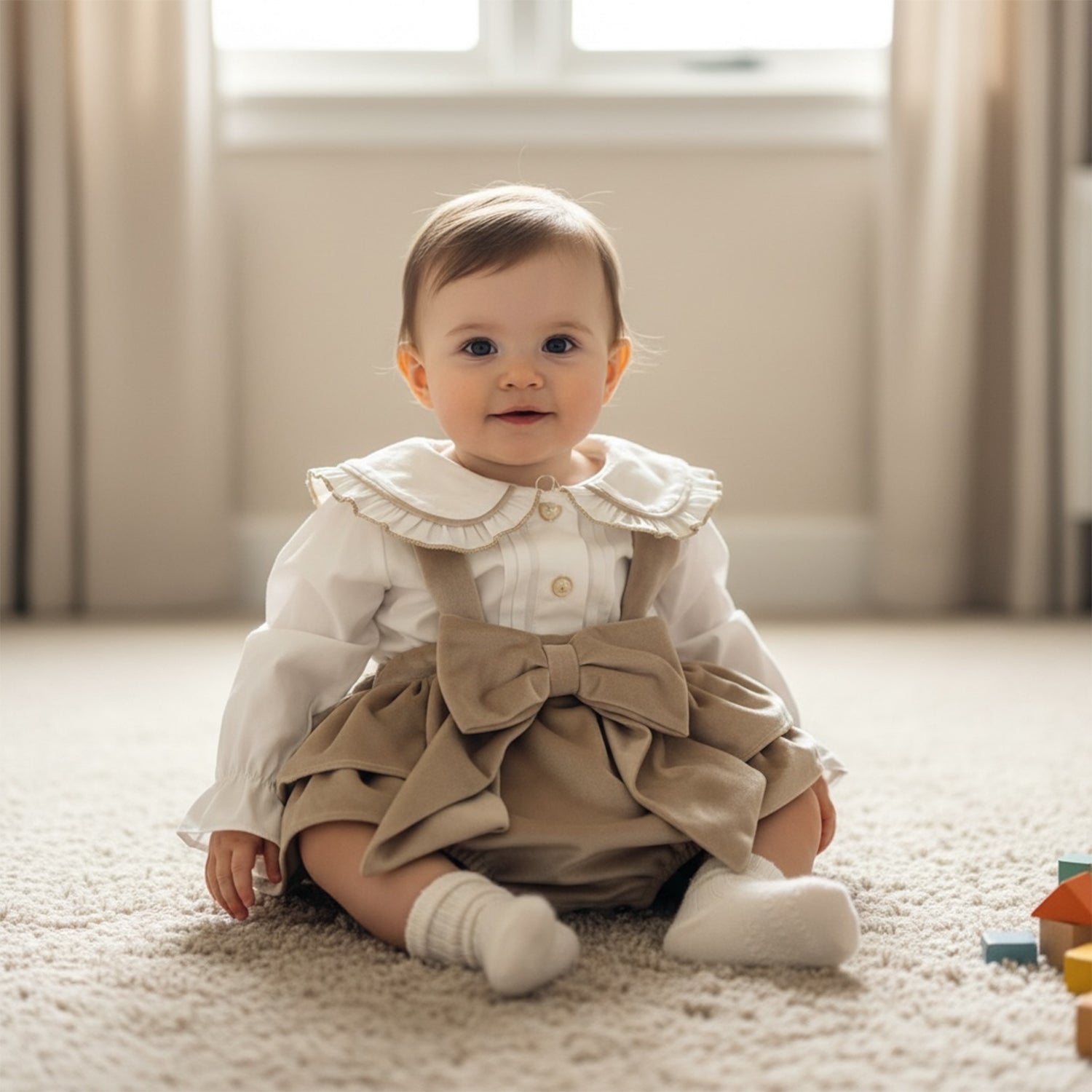 Beige Velvet Bloomer & Blouse Set