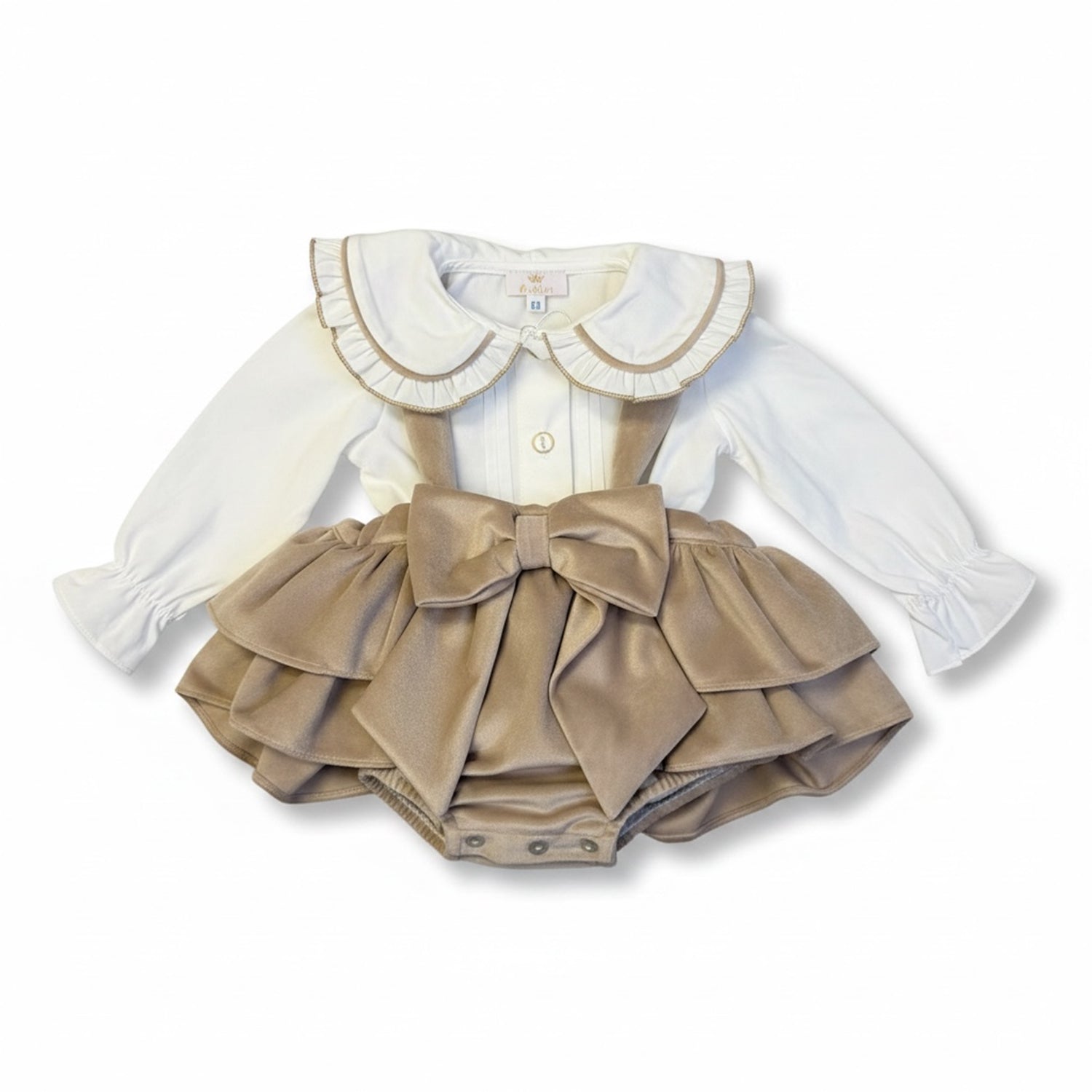 Beige Velvet Bloomer & Blouse Set