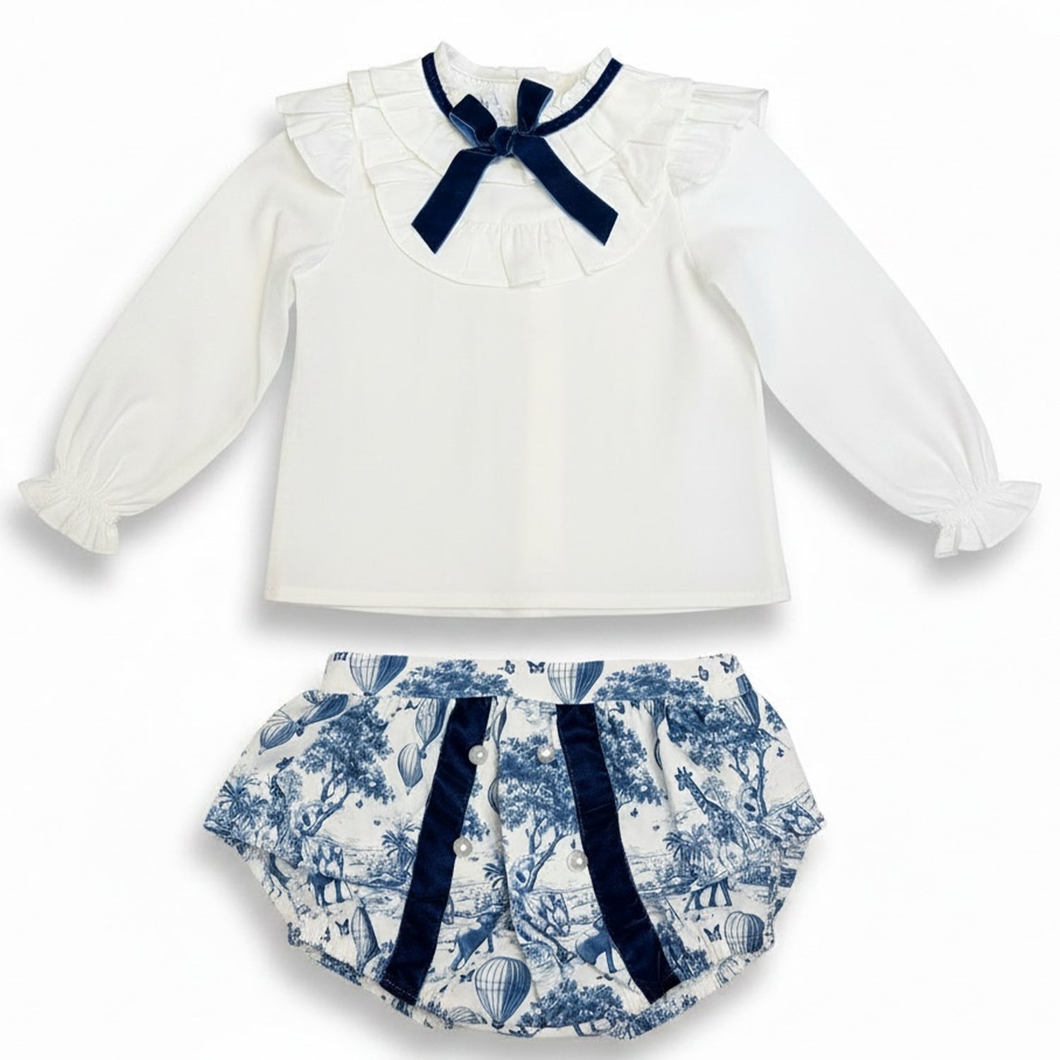 Blue & Ivory Print Bloomer Set