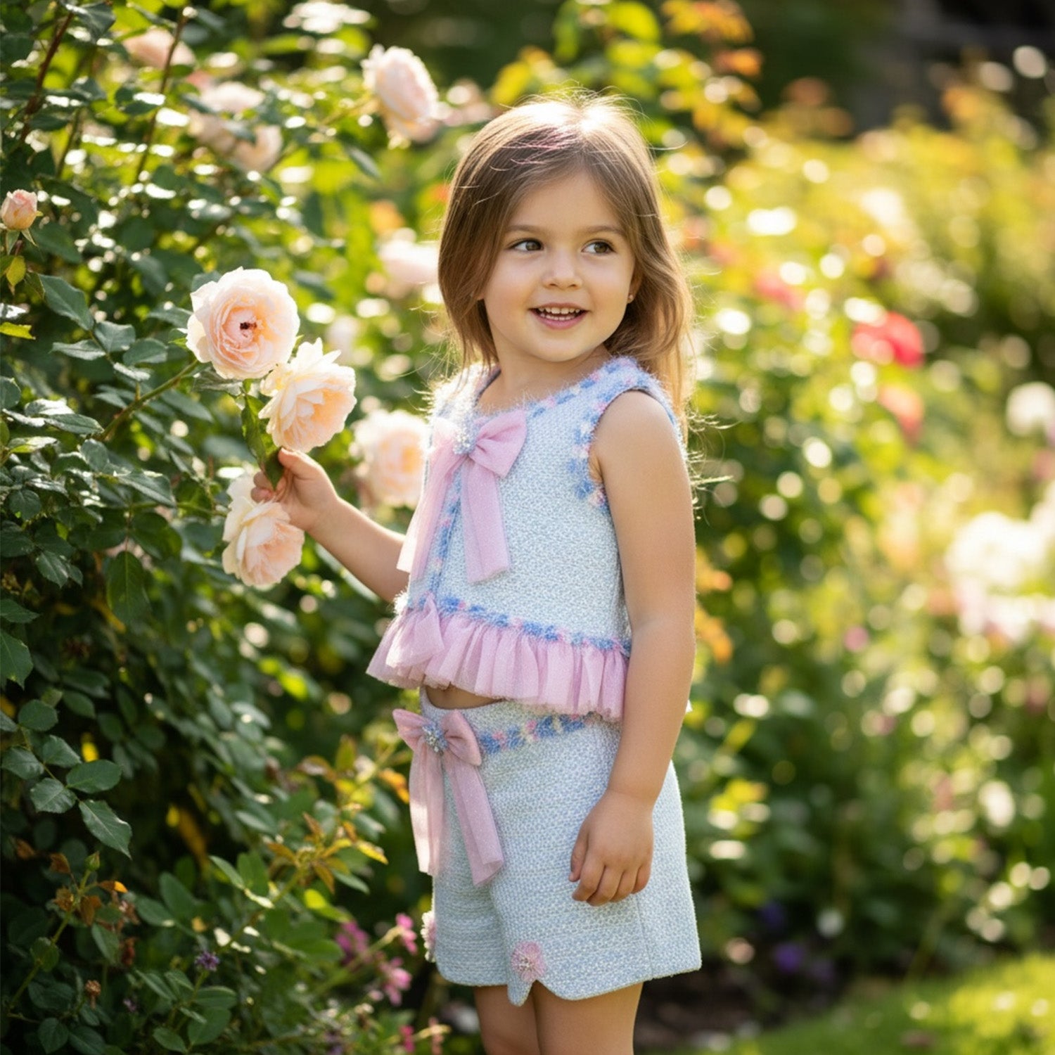 Blue Tulle Trim Short Set