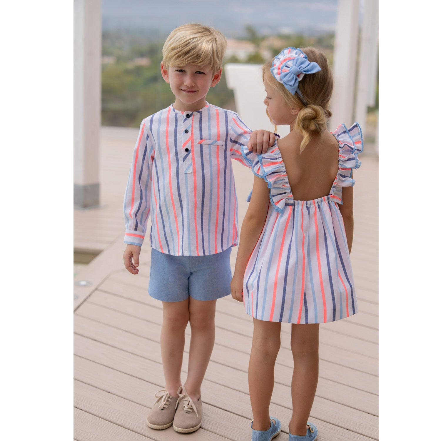 Boys Pink & Blue Stripe Short Set