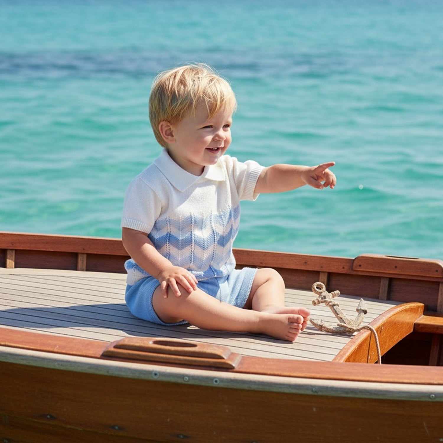 Powder Blue Knit Zig Zag Short Set