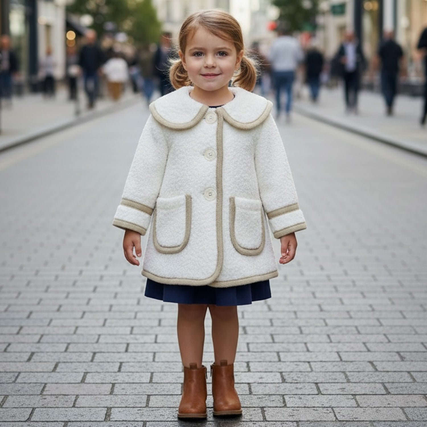 Ivory & Beige Trim Boucle Trim Coat