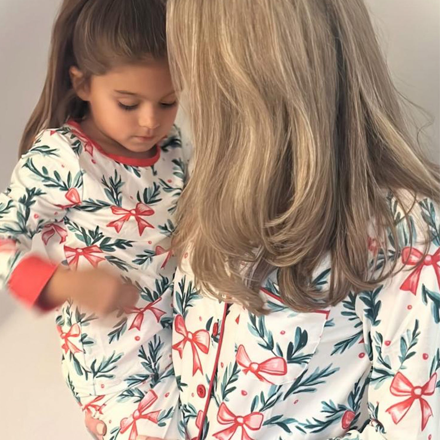 Mummy & Me Matching Christmas Bow and Holly Print Pyjamas
