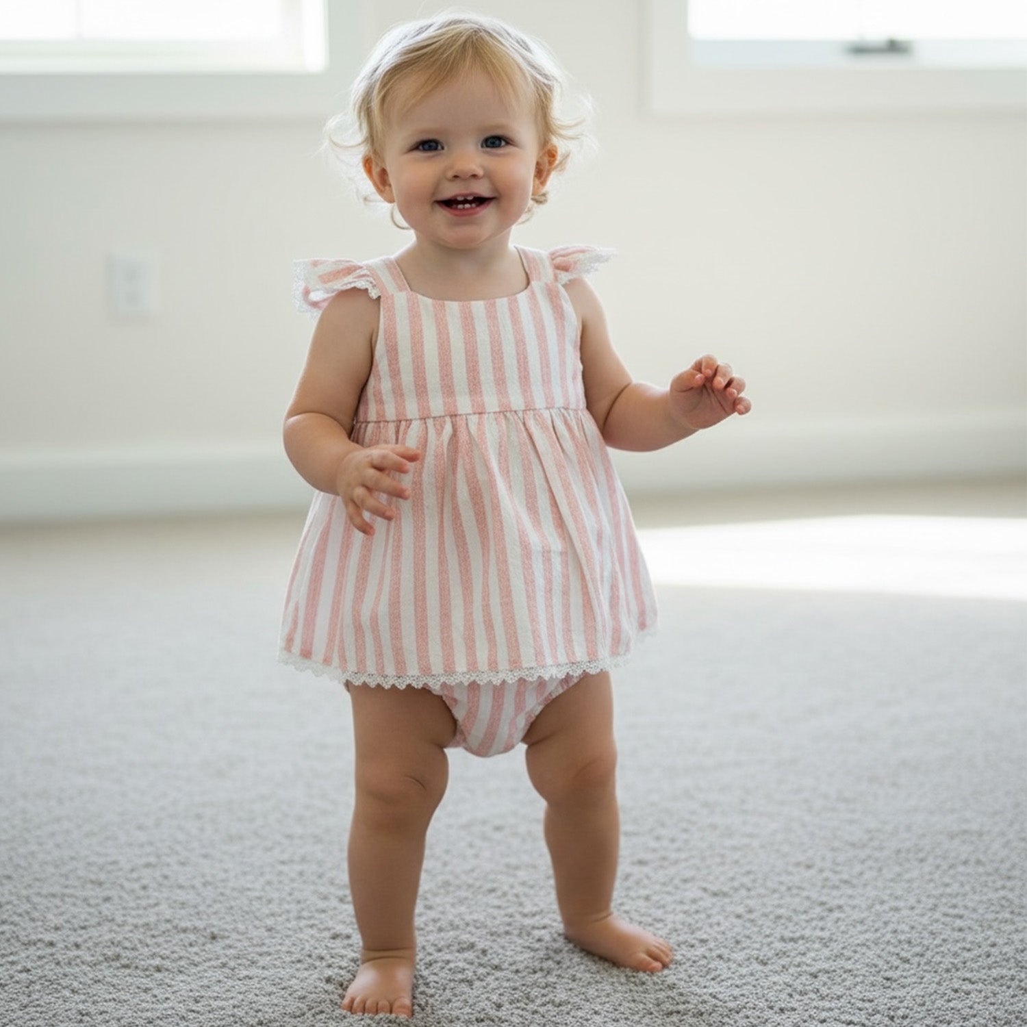 Pink Stripe Linen Pinafore Dress
