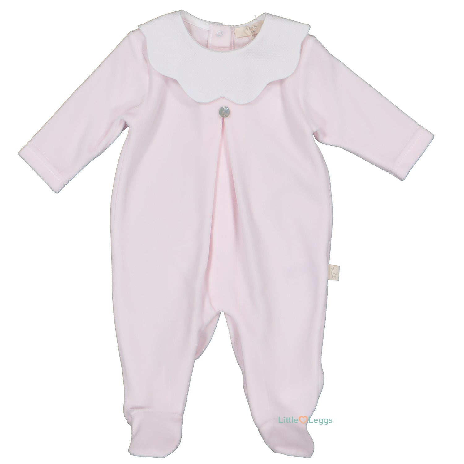 Pink Velour Pique Collar Babygrow