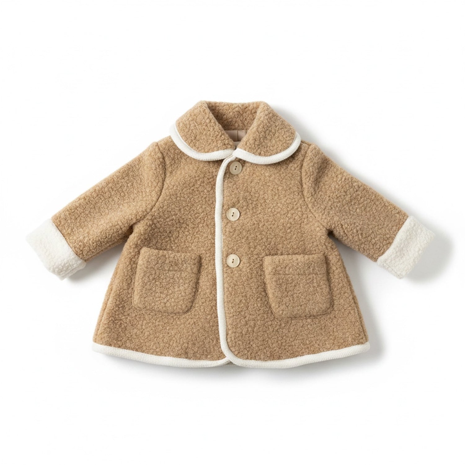 Beige & Ivory Trim Boucle Coat