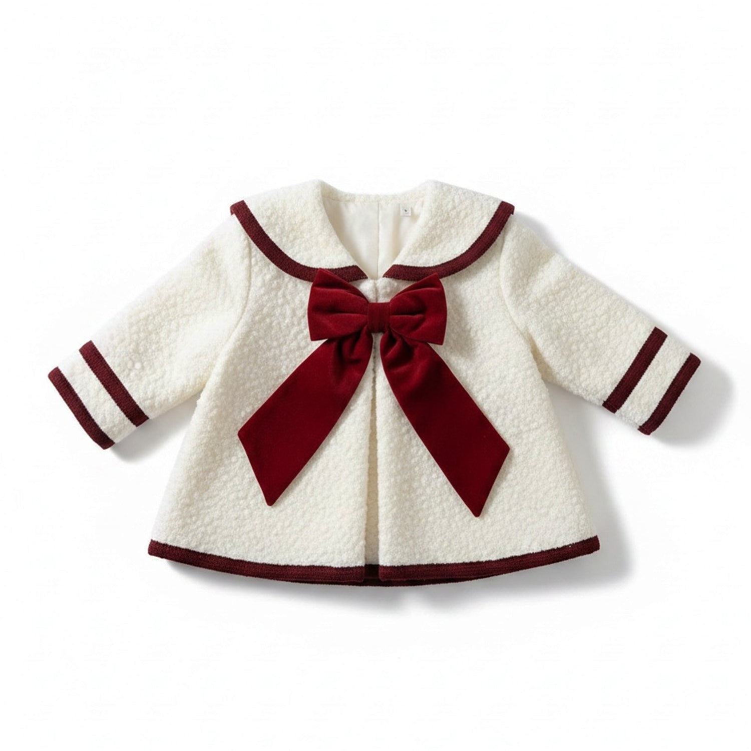 Ivory & Burgandy Trim Boucle Coat