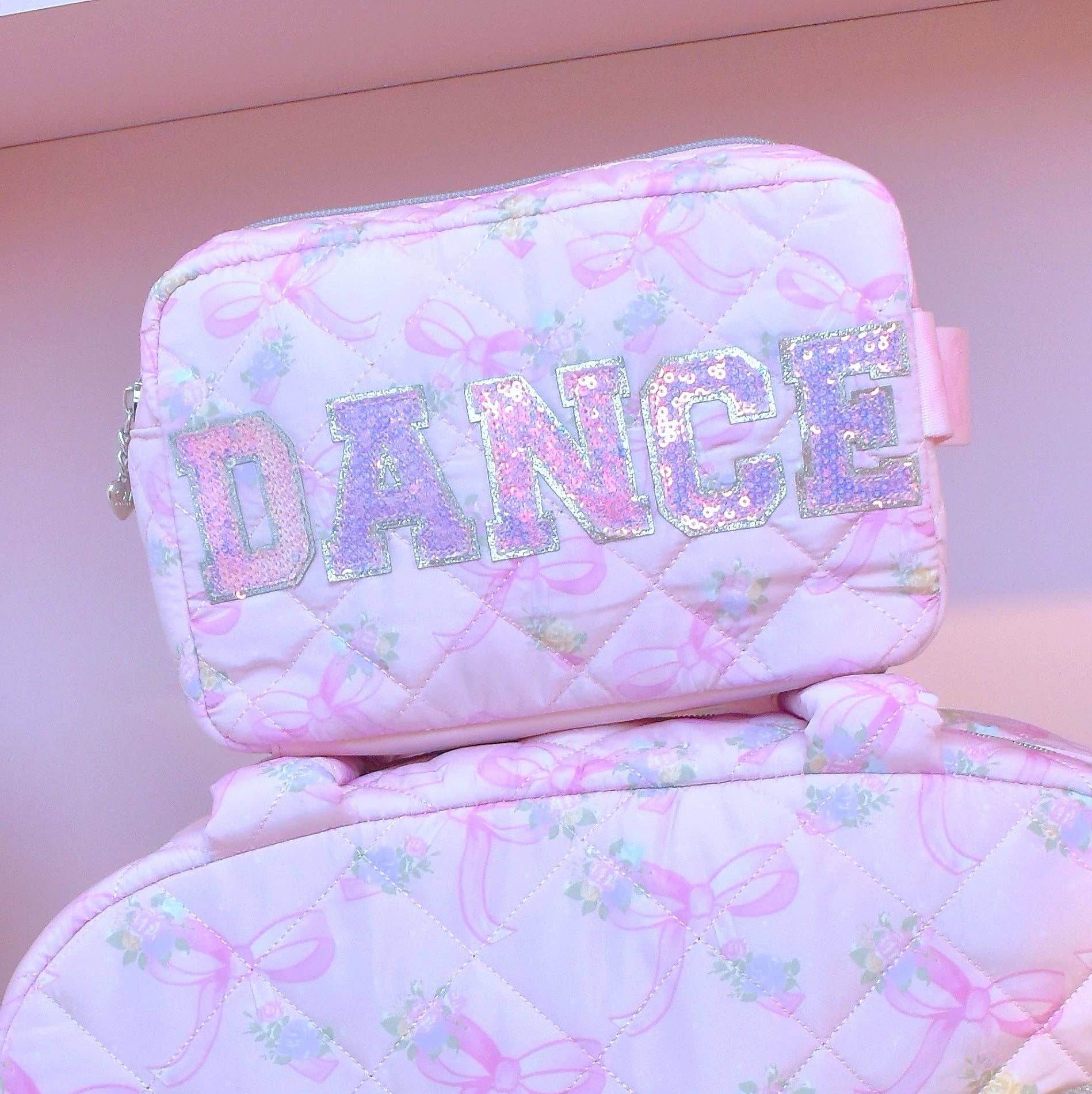 'Dance' Floral Bow Printed Quilted Pouch