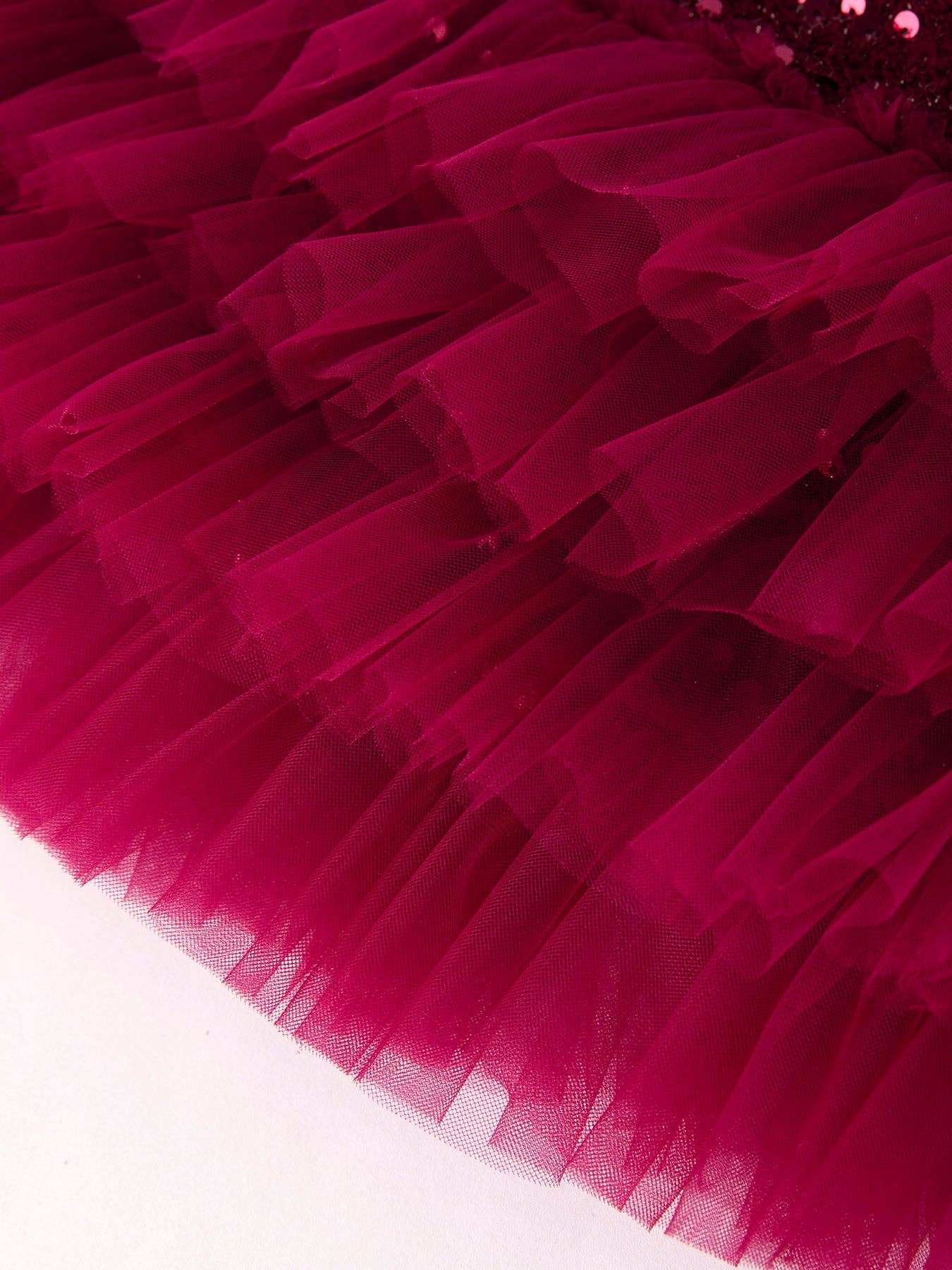 Girls Burgundy Red Glitter Dress With Multi-Layered Tulle Dress