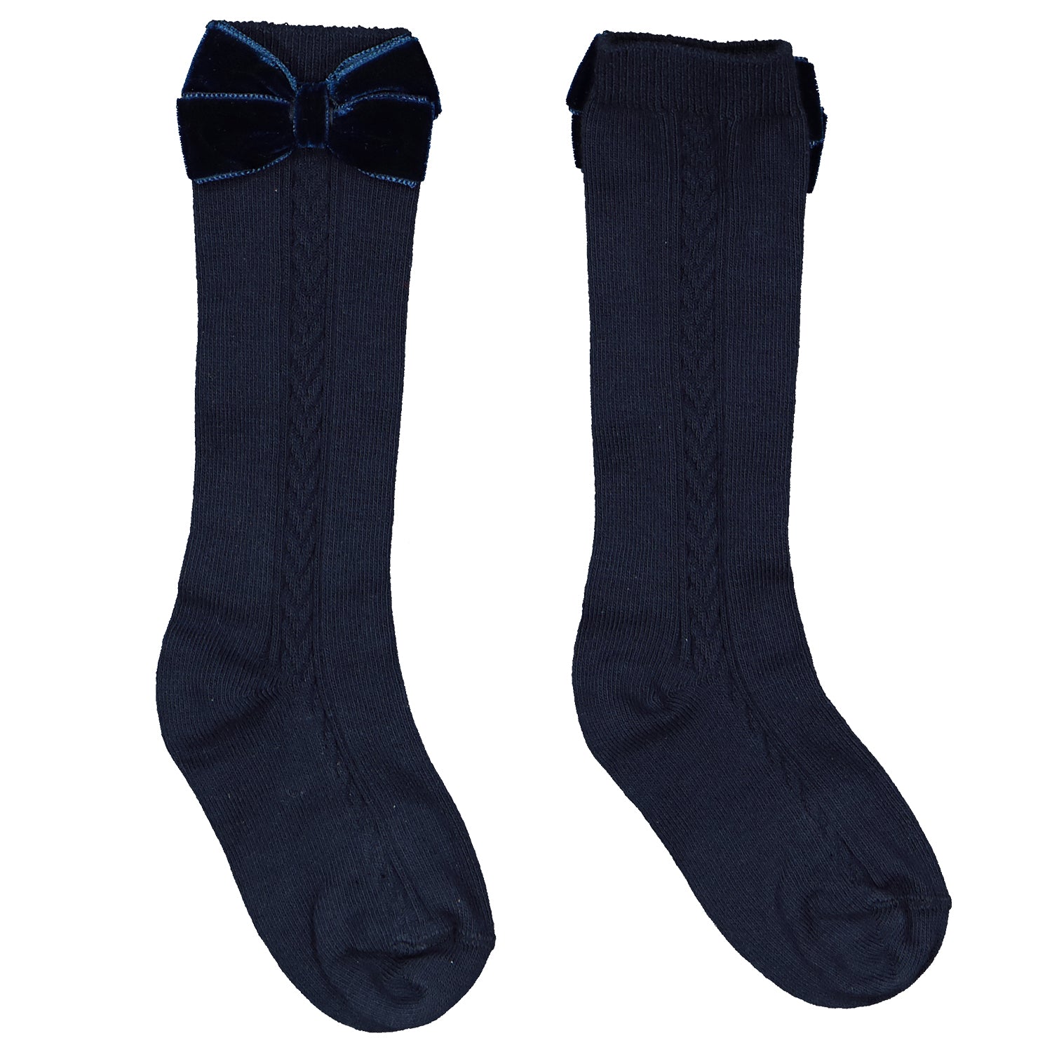 Navy Velvet Bow Knee High Socks
