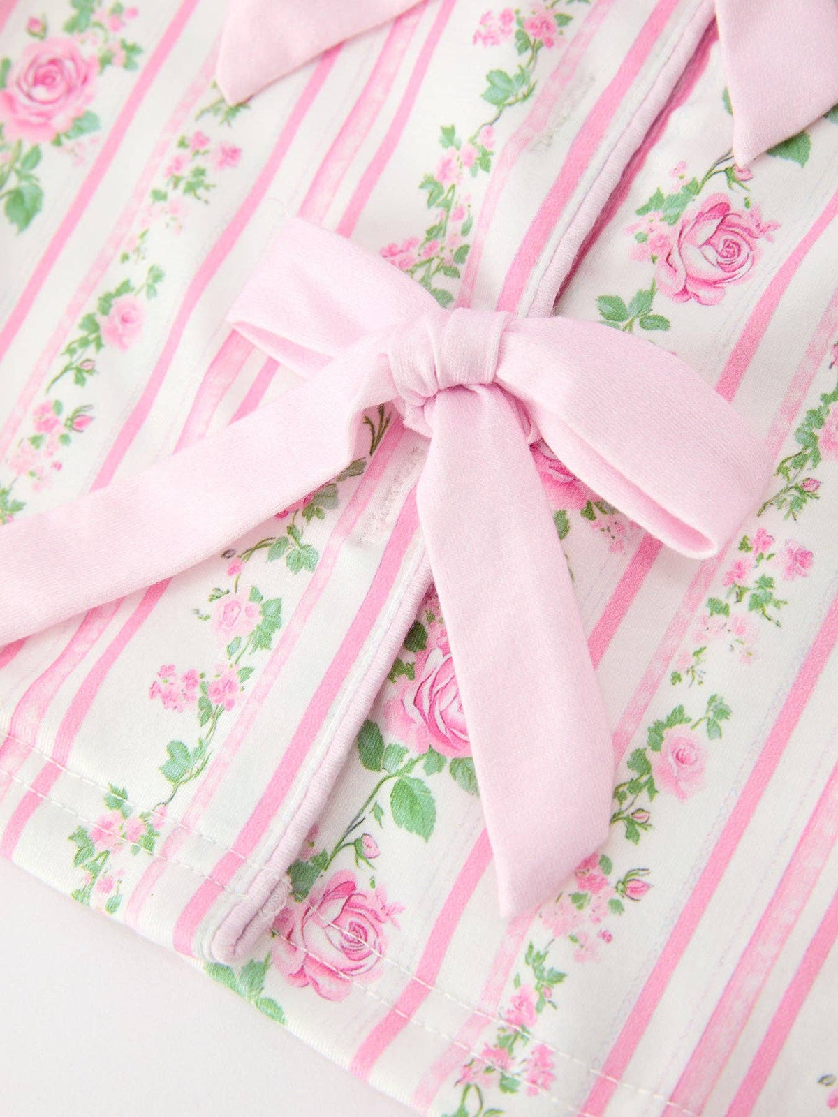 Pink Floral Girls Pajama Set Bow Tie Top Long Pants Sleepwear