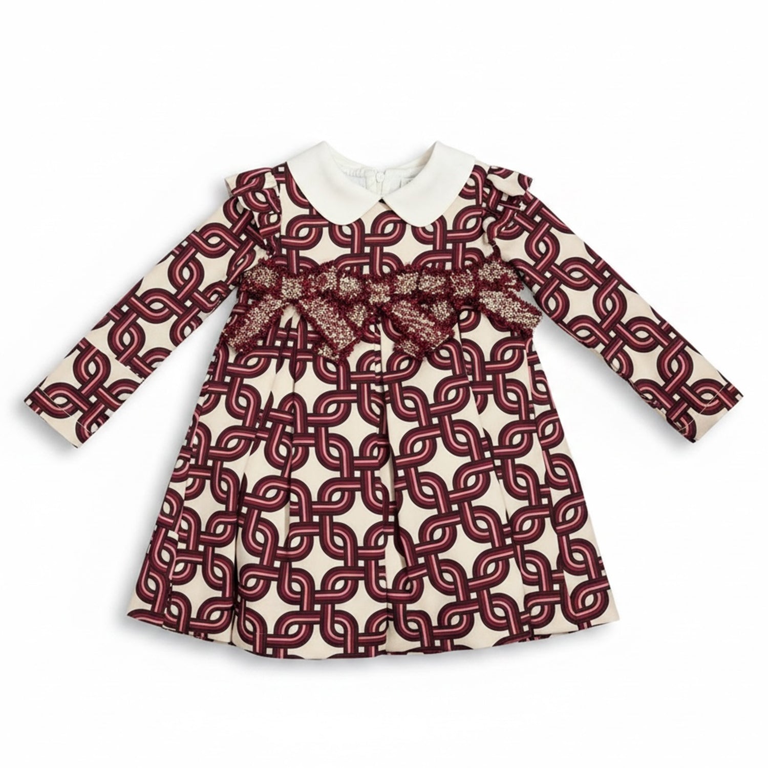 Ivory & Burgundy Geometric Print Dress