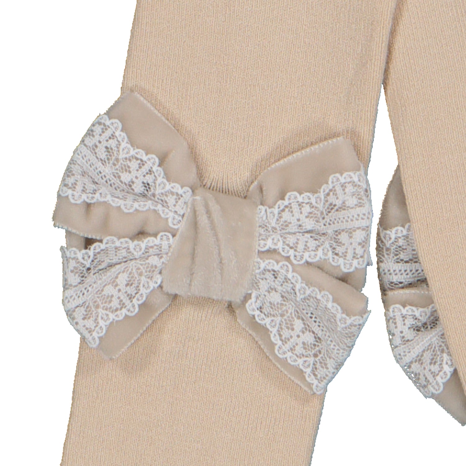 Champagne Velvet & Lace Bow Tights