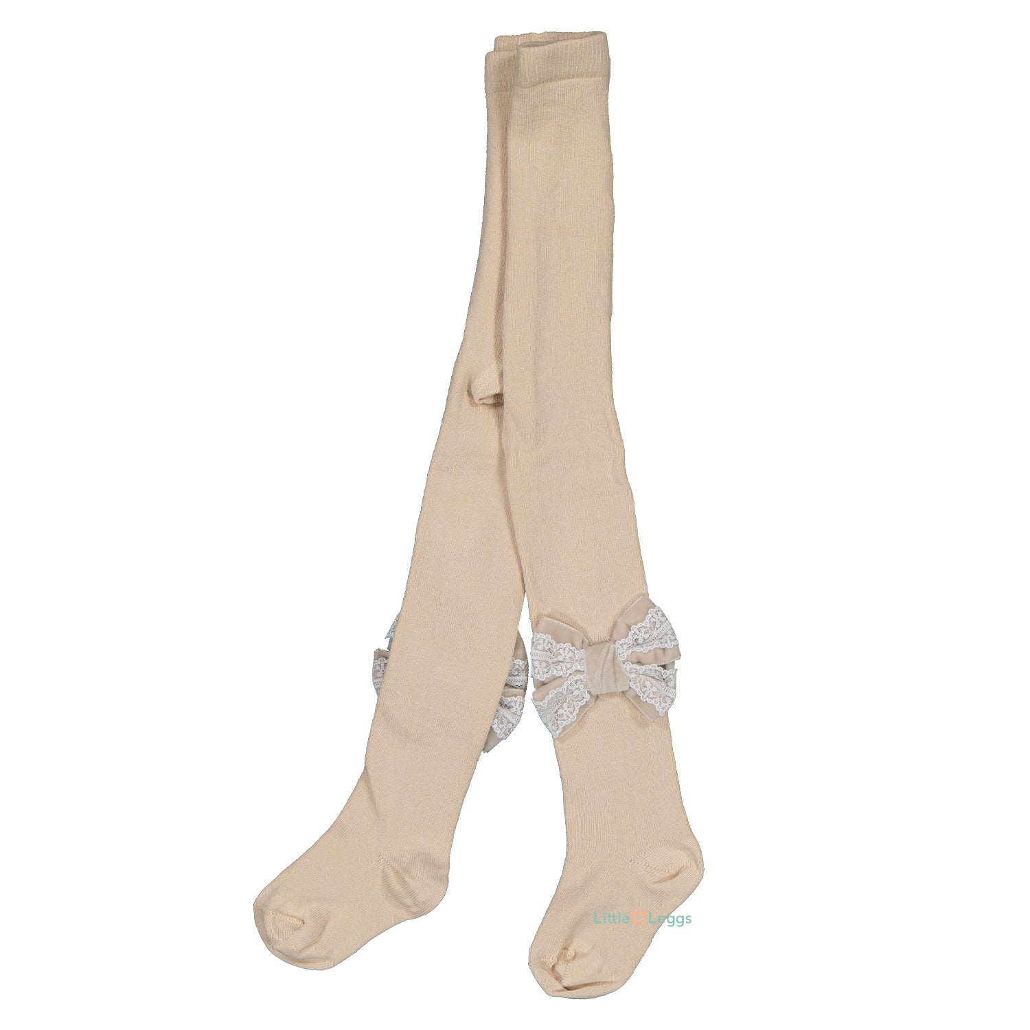Champagne Velvet & Lace Bow Tights
