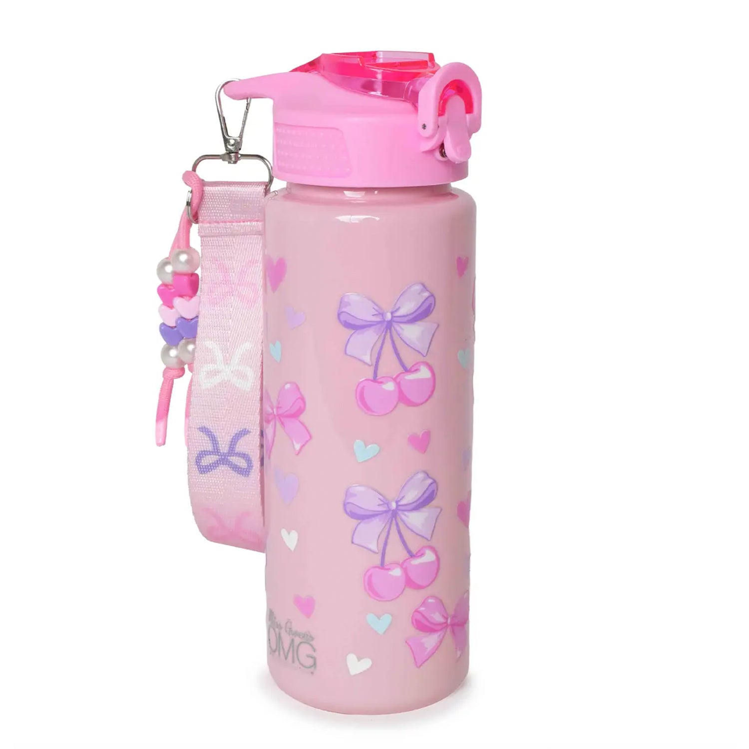 Cherry Pink Bow Water Bottle with Wristlet