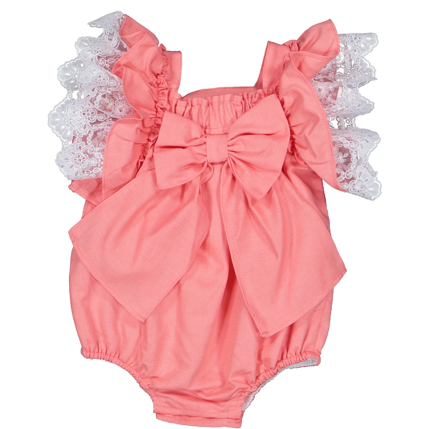 Coral Lace Trim Romper