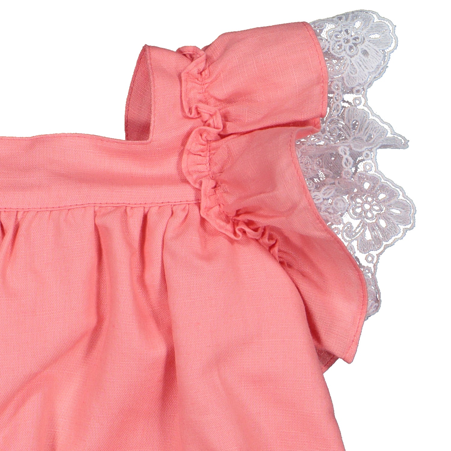 Coral Lace Trim Romper