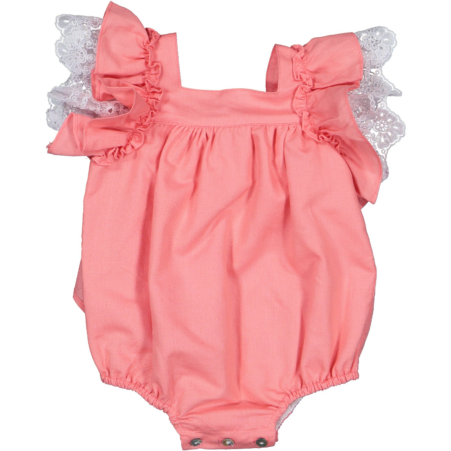 Coral Lace Trim Romper