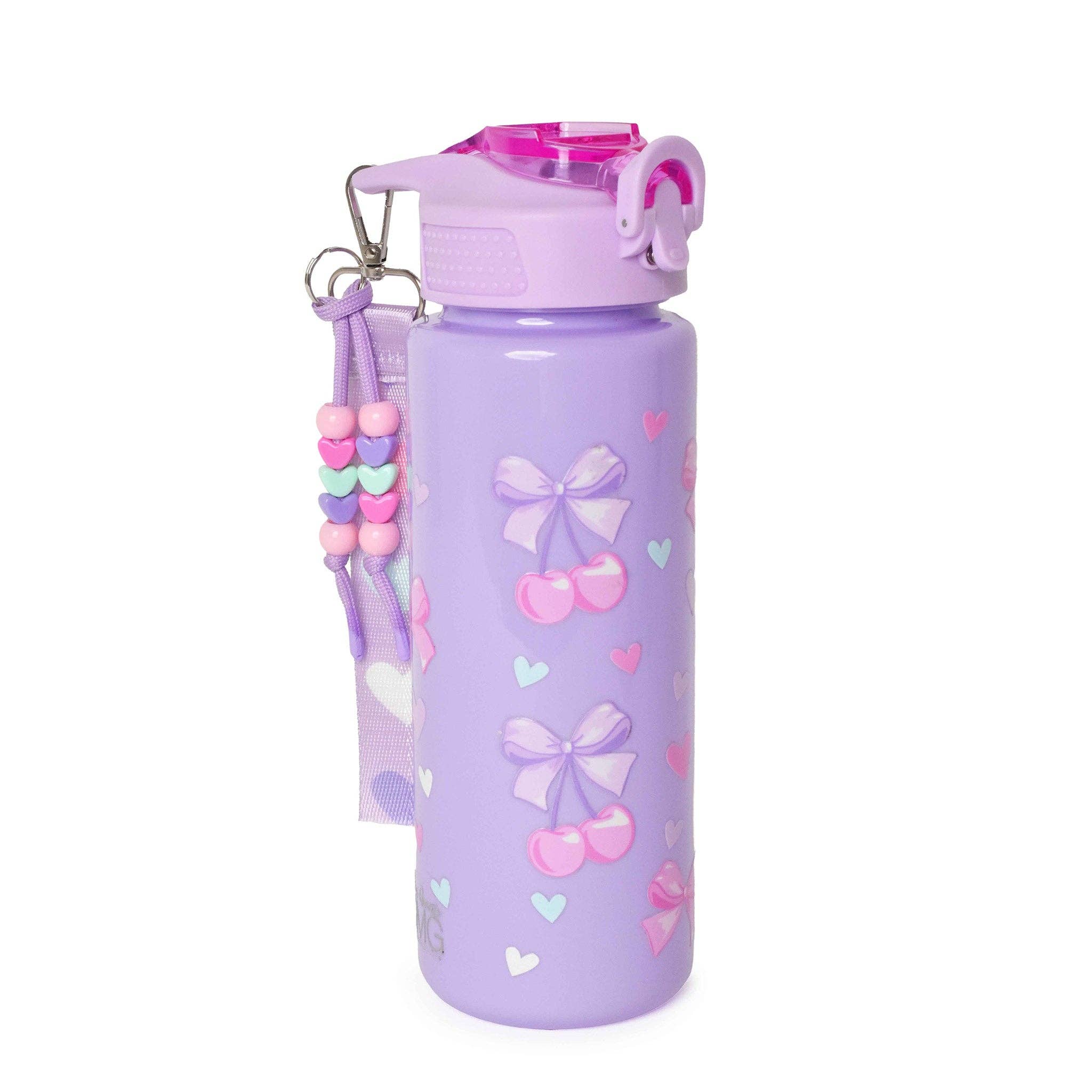 Cherry Purple Bow Water Bottle with Wristlet