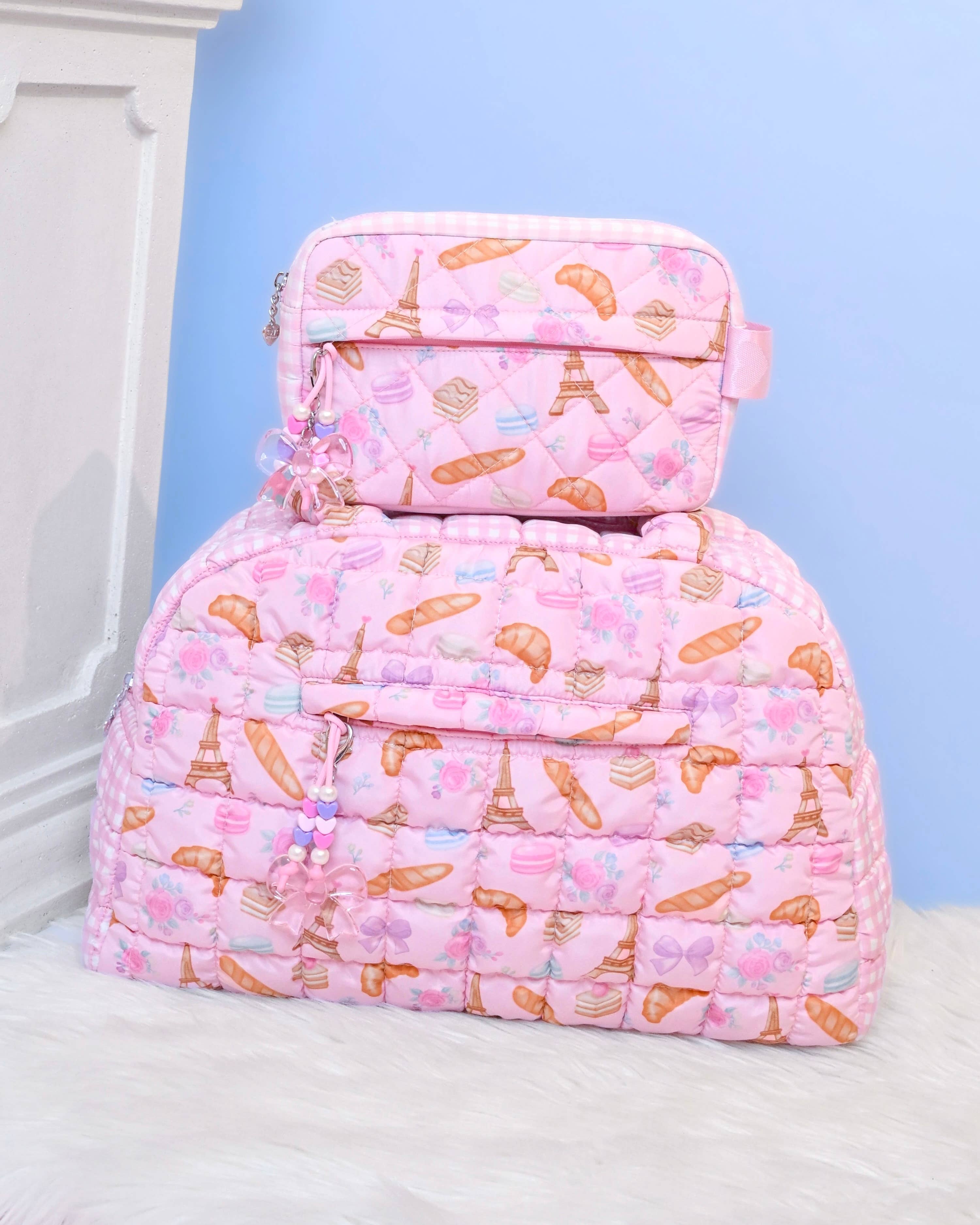 Quilted Paris Printed Medium Duffle Bag