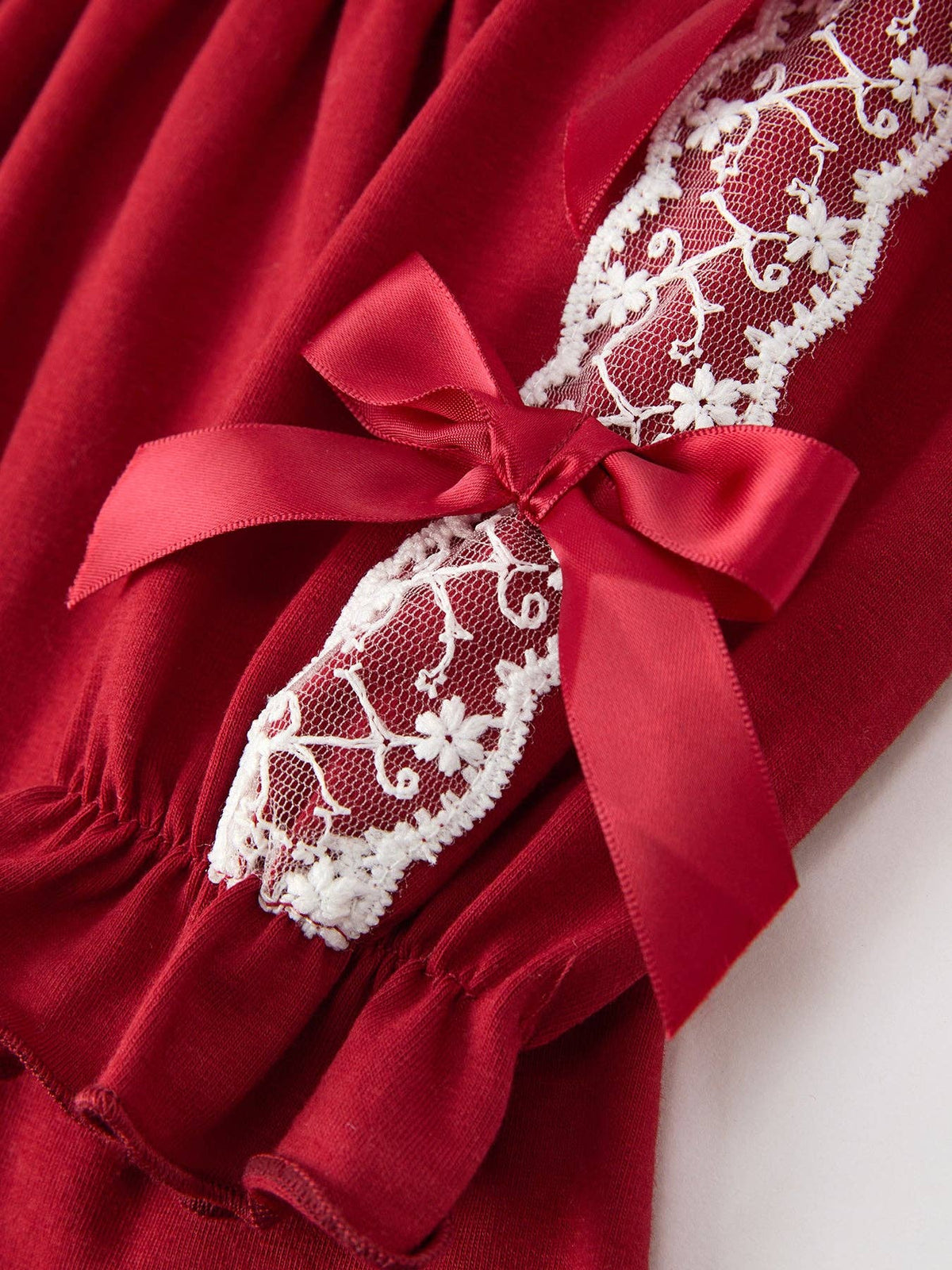 Girls Red Lace Bow Ruffle Dress