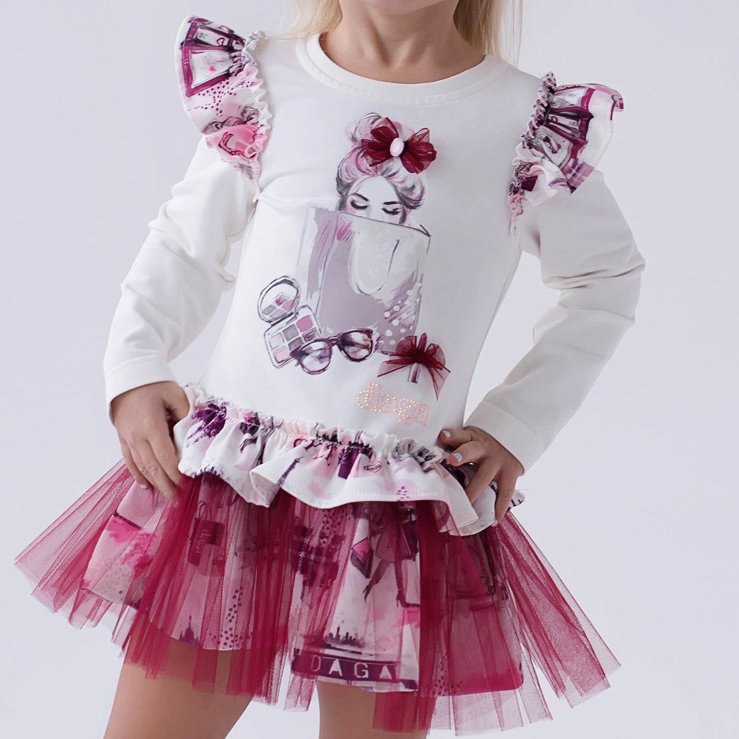 Burgandy Tulle Trim Dress
