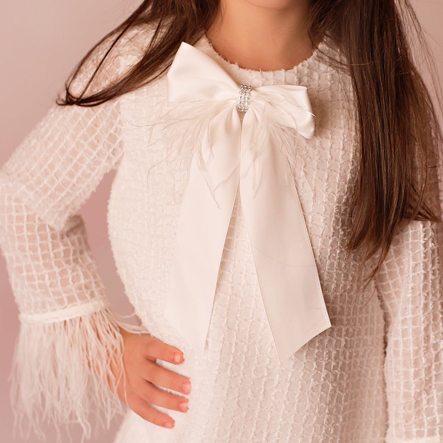 Ivory Bow Square Patterned Dress
