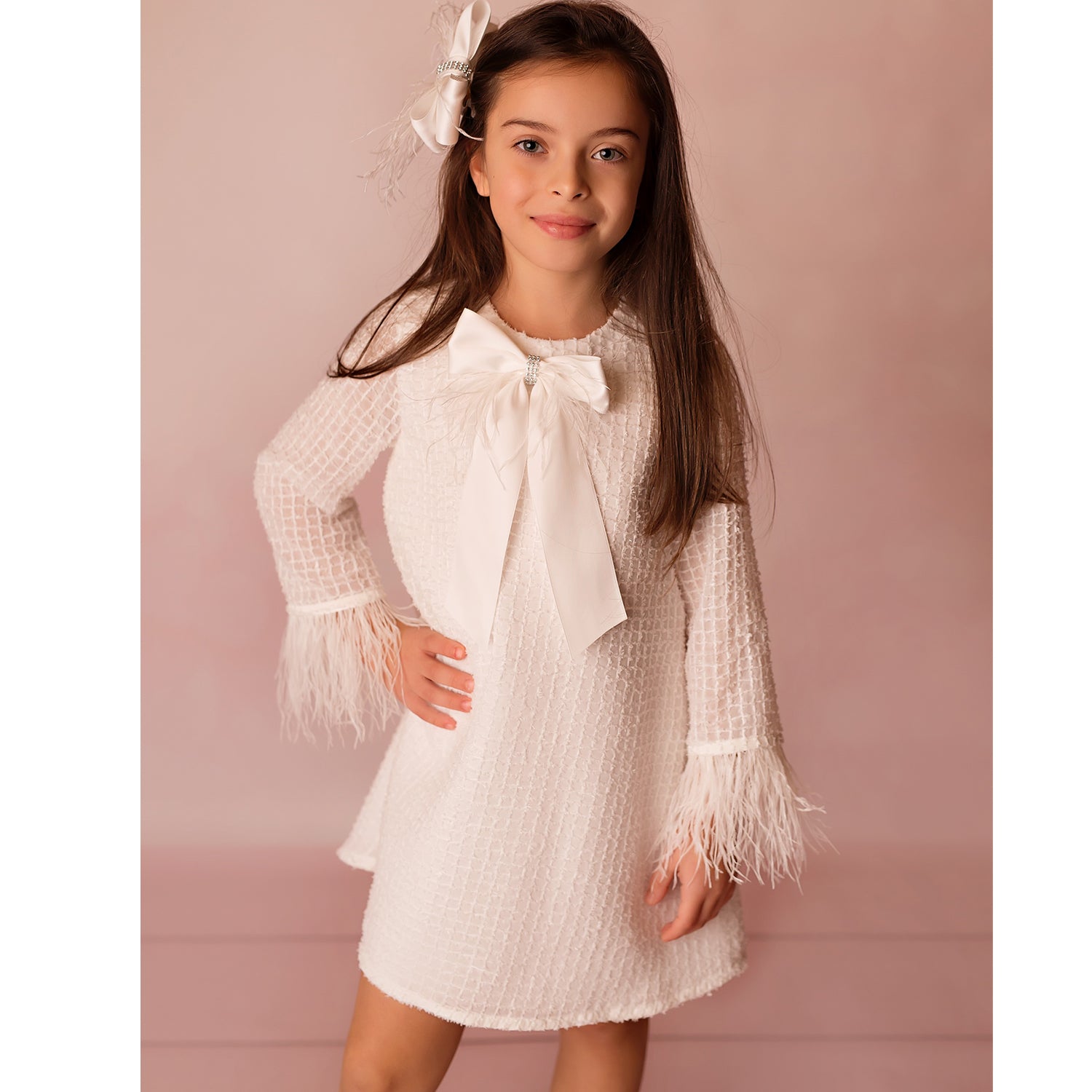 Ivory Bow Square Patterned Dress
