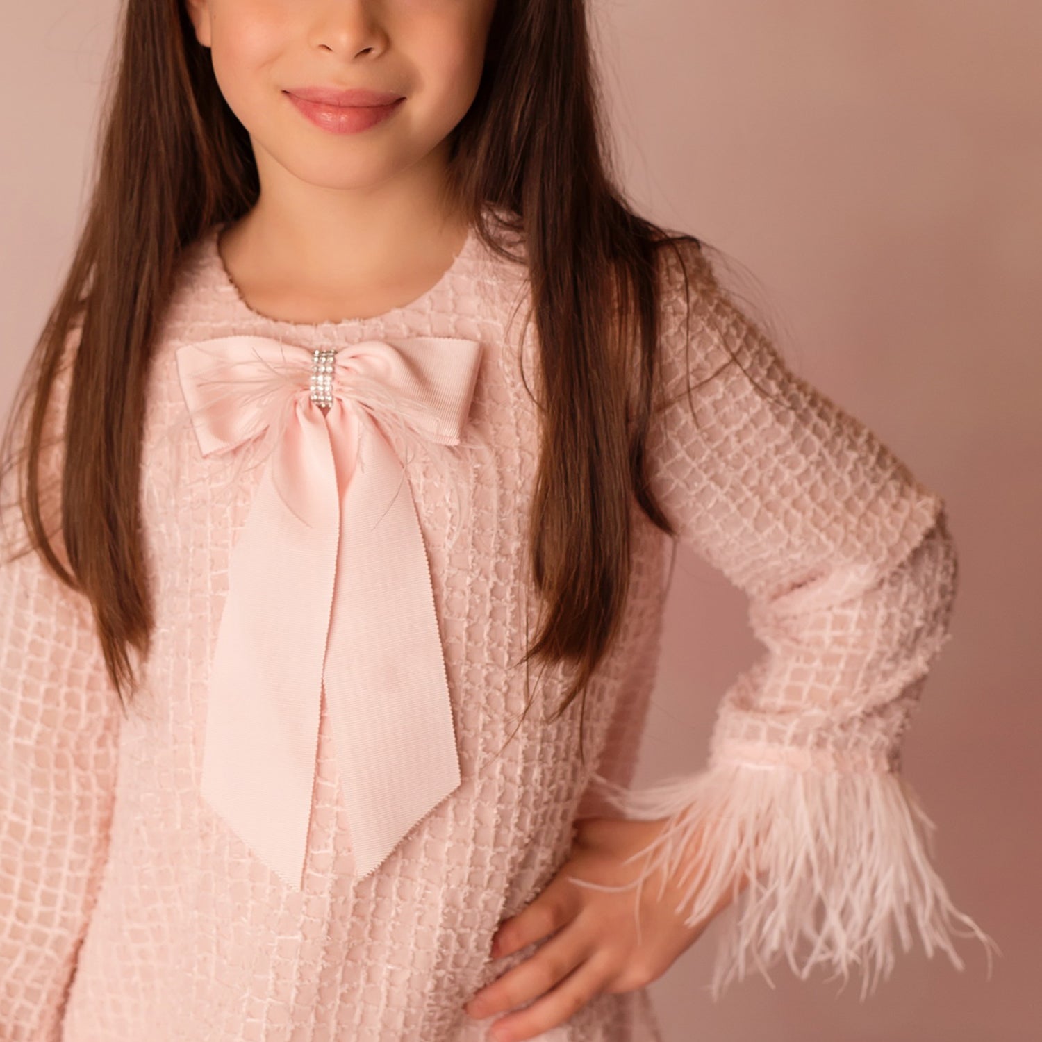 Pink Bow Square Patterned Dress