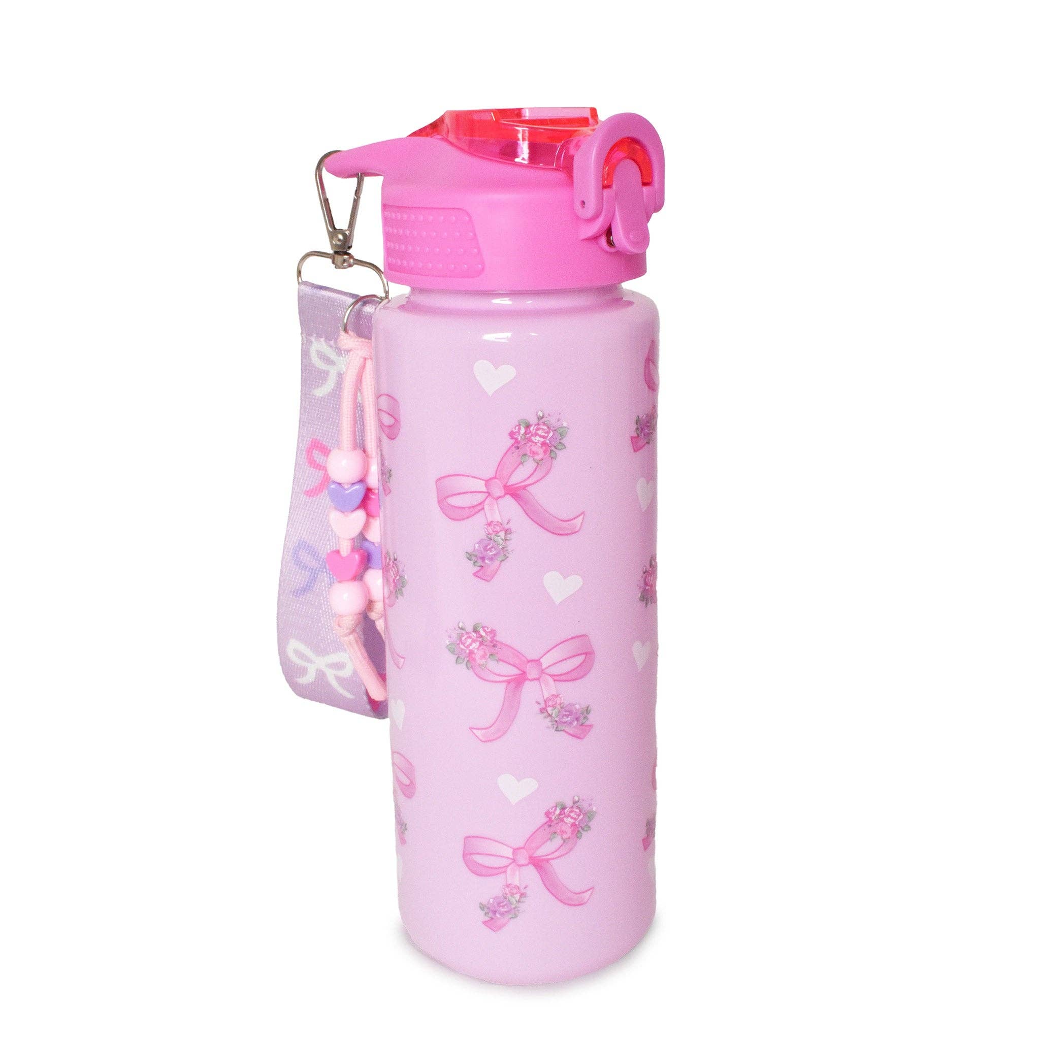 Bow & Floral Pink Water Bottle with Wristlet