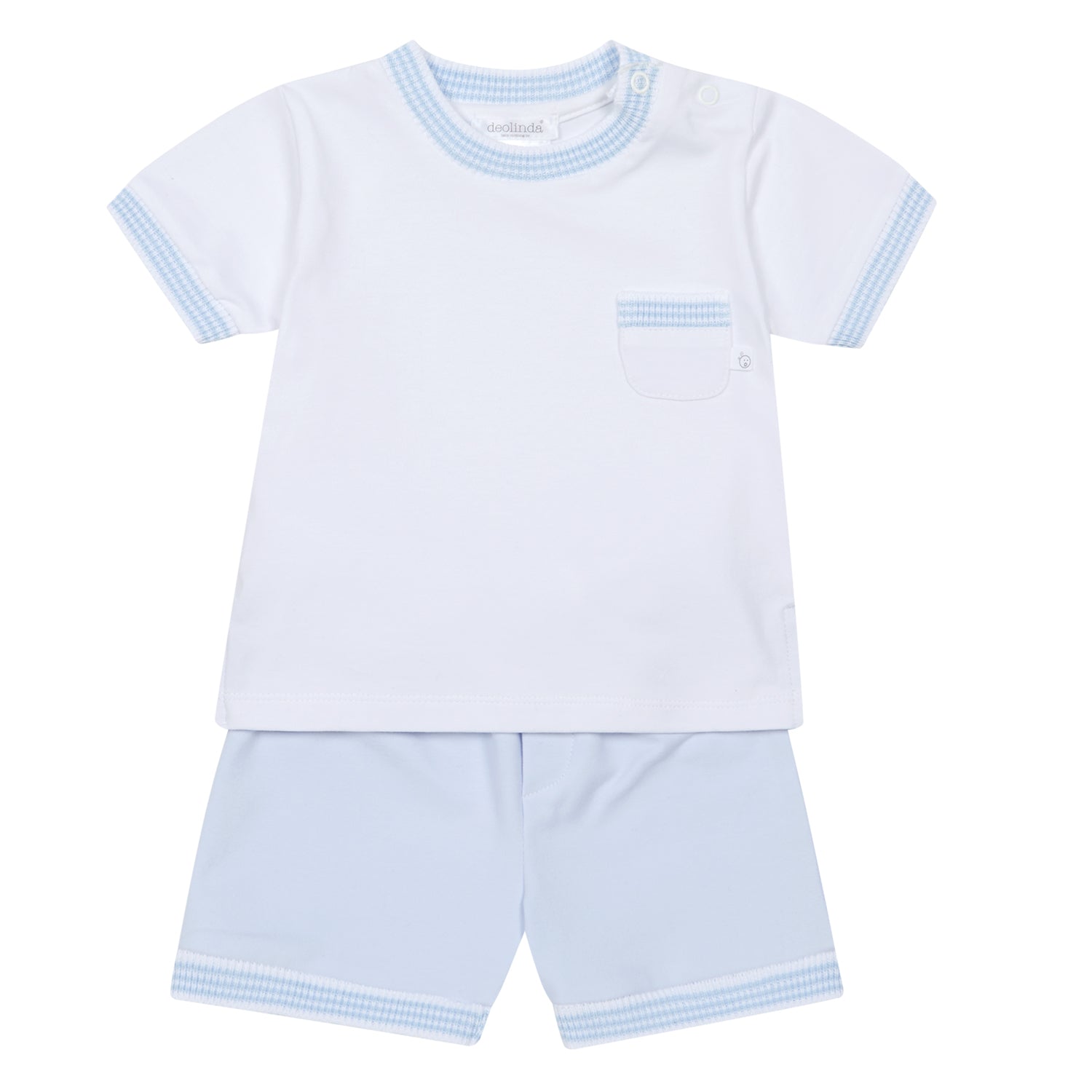 White & Pale Blue Short Set