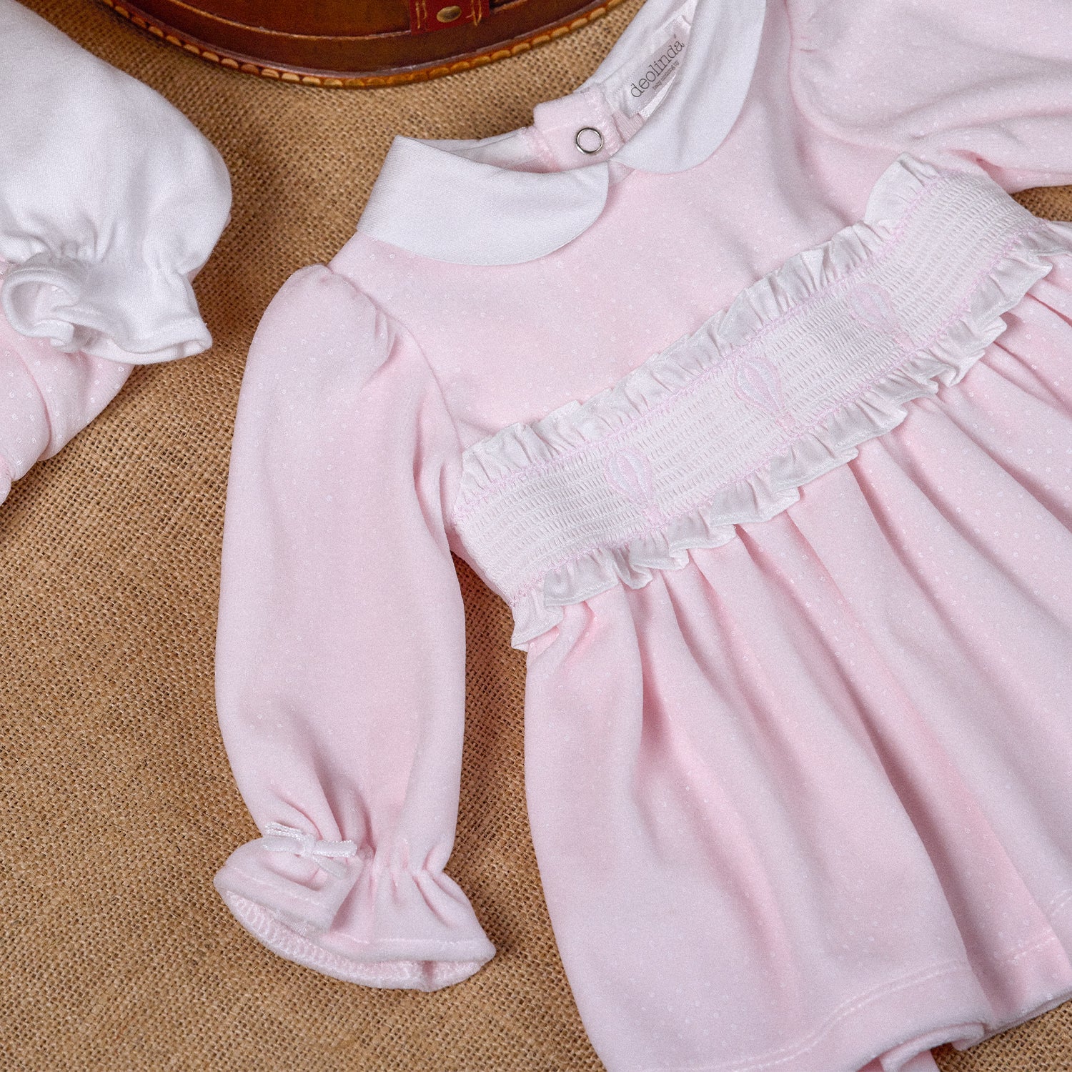 Pink Spot Velour Dress & Knickers