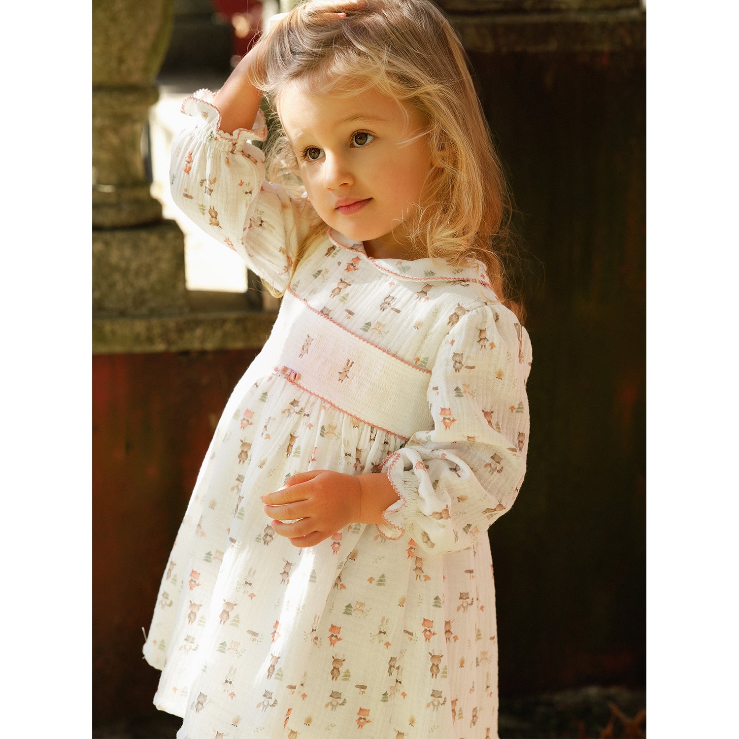 Woodland Print Smocked Dress & knickers