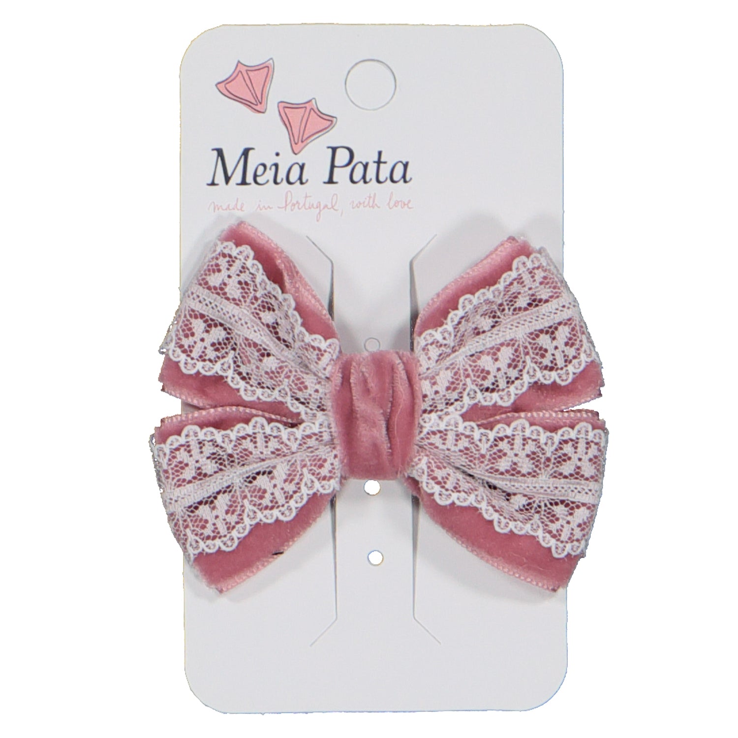 Dusty Pink Velvet & Lace Bow Hairclip