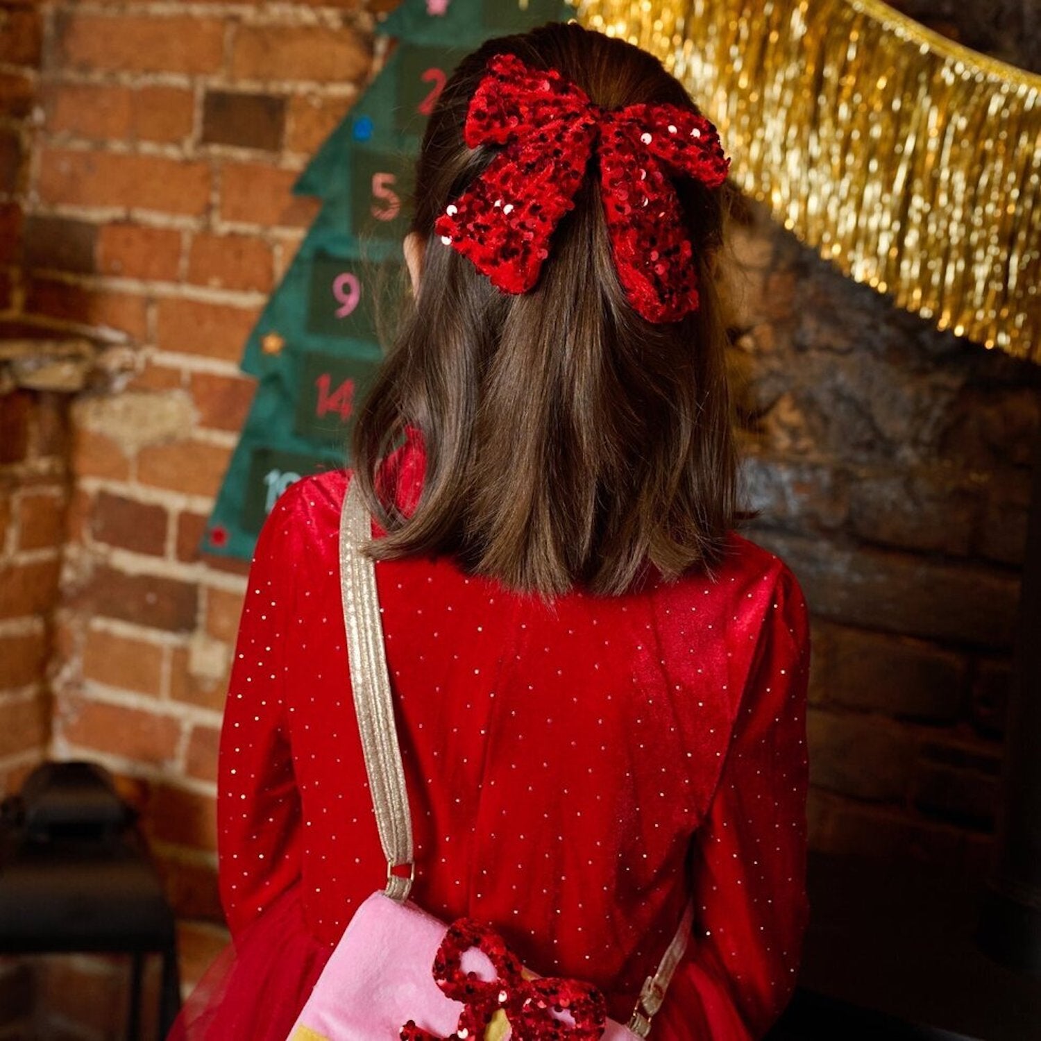 Red Large Sequin Velvet Bow Clip
