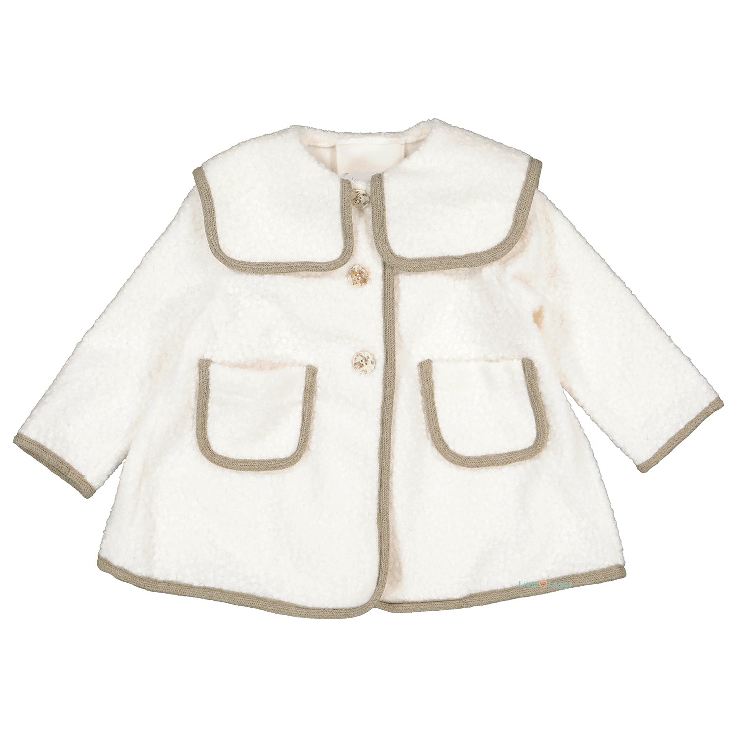 Cream & Beige Trim Bouccle Coat