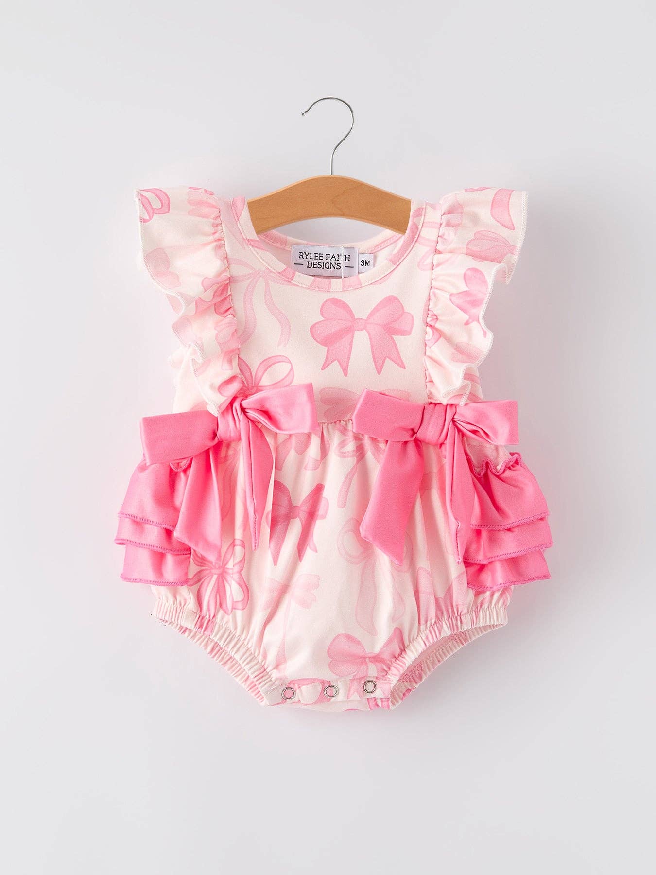 Girls Pink Bow Print Romper